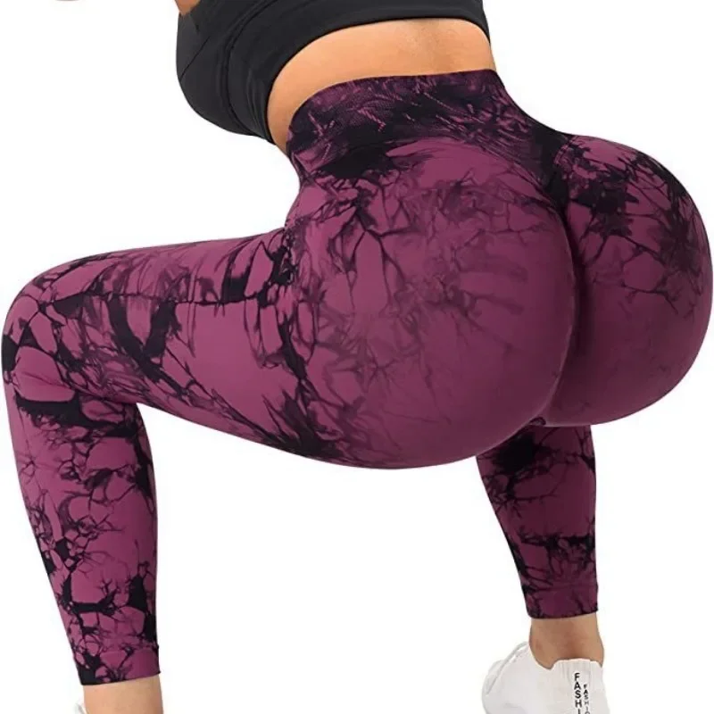 Bezszwowe legginsy z wąską talią dla kobiet Tie Dye Slim Tights Stretchy High Waist Running Cycling Sexy Hip Liftting Yoga Fitness Pants