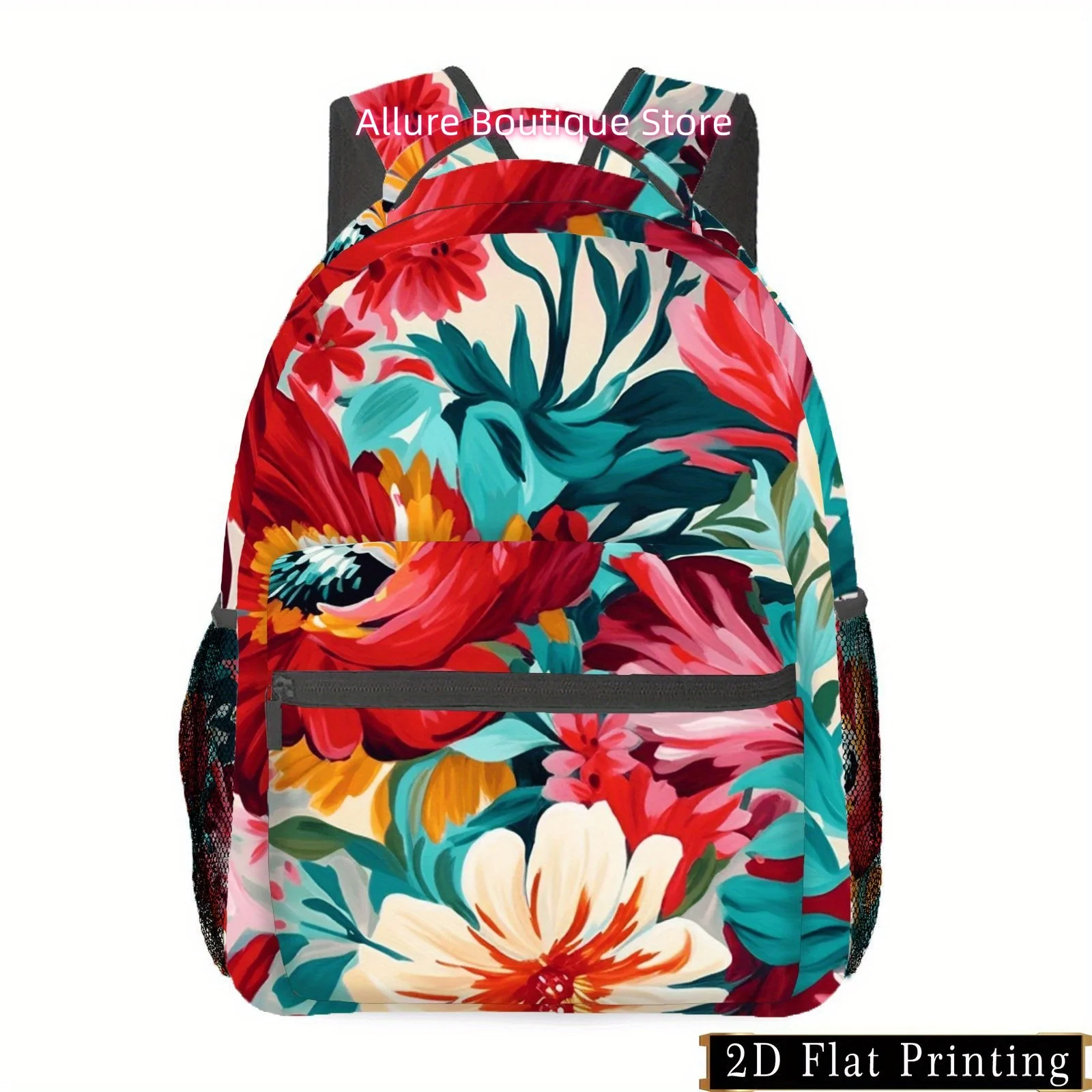1pc Vibrant Floral Print Backpack, Zipper Personality Design, Easy Hand Wash, Fashionable Multi-Purpose Printed Pattern, Shoulde