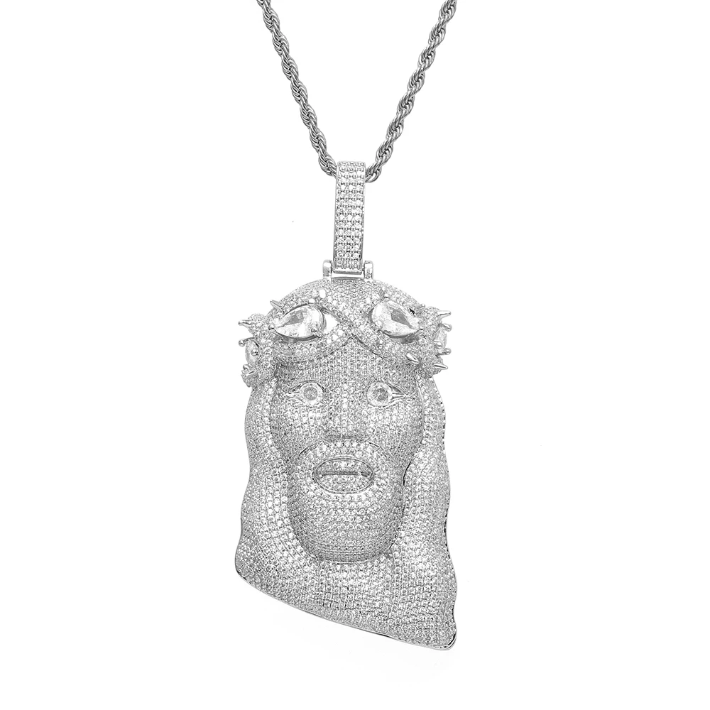 ESKEEM Wholesale New Design Big Jesus Pendant Custom Hip Hop Jewelry Iced Out Full Pave Crown of Thorns Jesus Head Pendant view 6