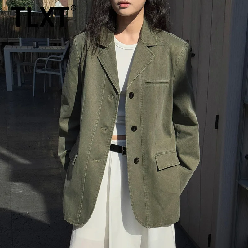 

TLXT Fashion Women's Vintage Design Blazer Lapel Single Breasted Long Sleeve Commute Coats Female Spring 2025 New XK1254