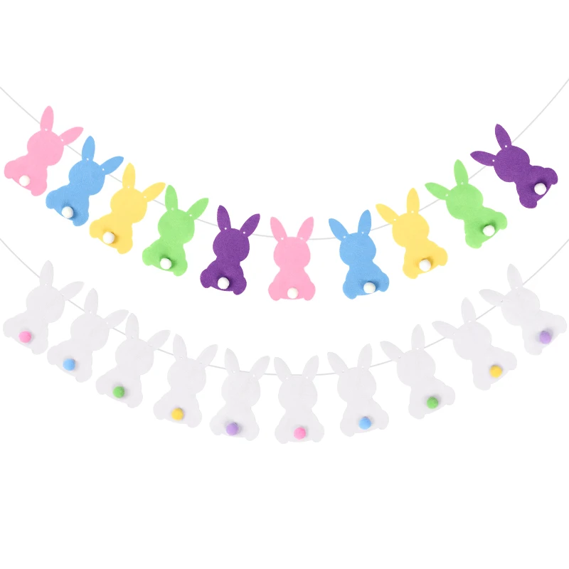 Niedliche Kaninchen-Banner-Girlande, fröhliche Ostern, Party, hängende Wimpelkette, Filz-Flaggen, Frühling, Heimdekoration, Kindergeburtstag, Partyzubehör