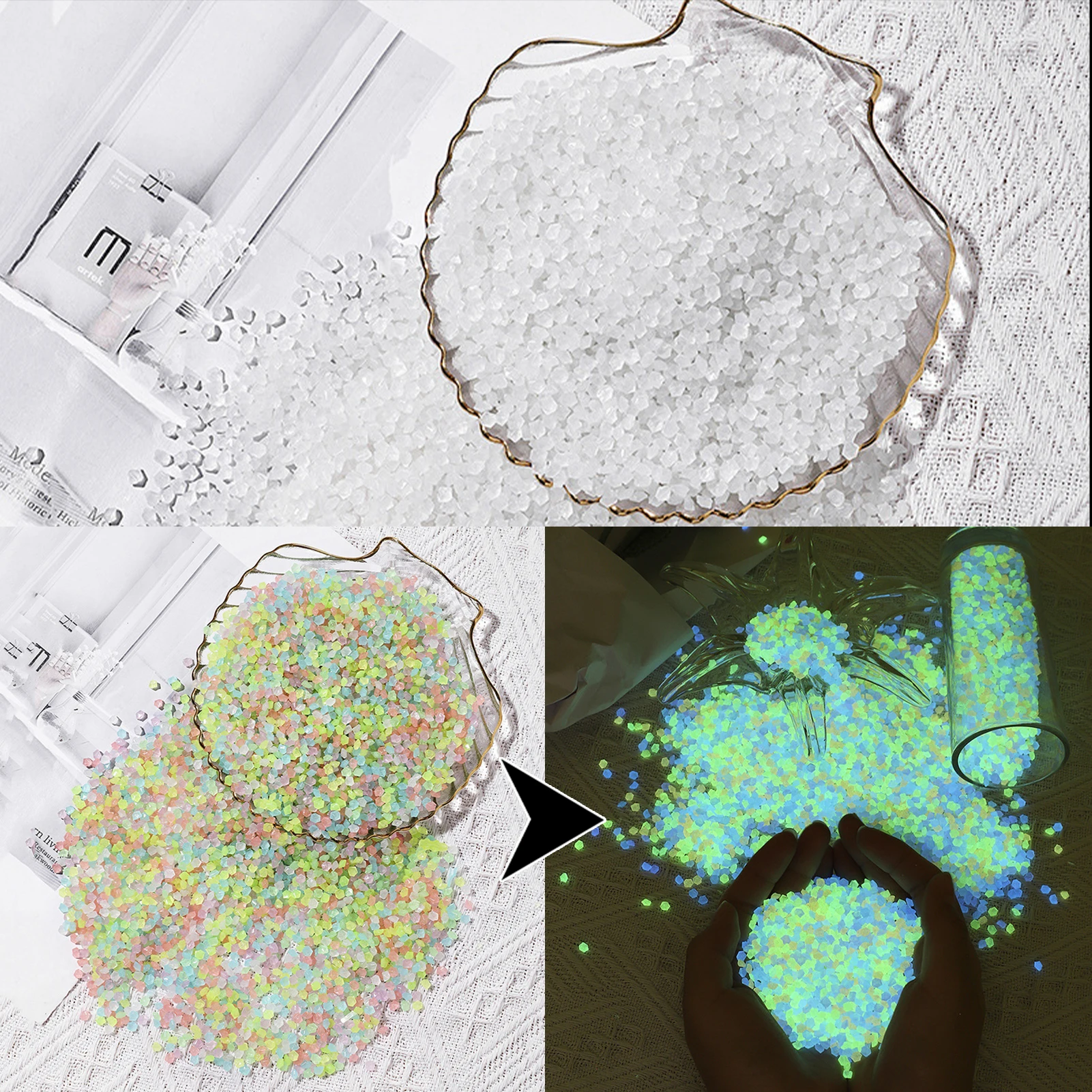 

1000/2000/3000 шт. в каждой сумке красочные светящиеся камни, декоративные маленькие садовые аквариумы для дома, уличного украшения, рождественские украшения