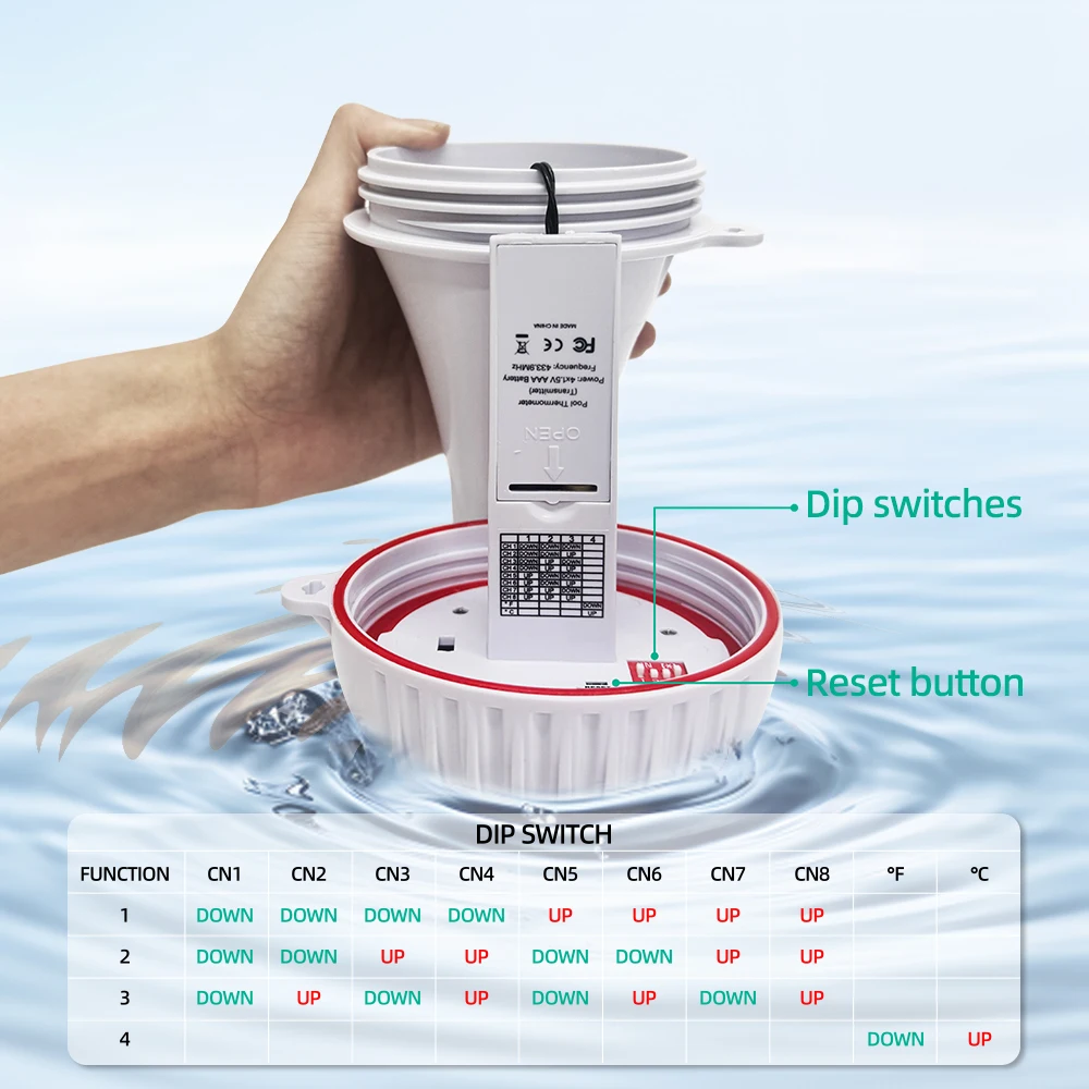 เทอร์โมมิเตอร์วัดอุณหภูมิน้ำแบบดิจิตอลไร้สาย MASTFUYI พร้อมเซ็นเซอร์ 8 ตัวสำหรับสระว่ายน้ำ สปา อ่างน้ำร้อน, เครื่องวัดอุณหภูมิแบบดิจิตอลกันน้ำระดับ IPX8