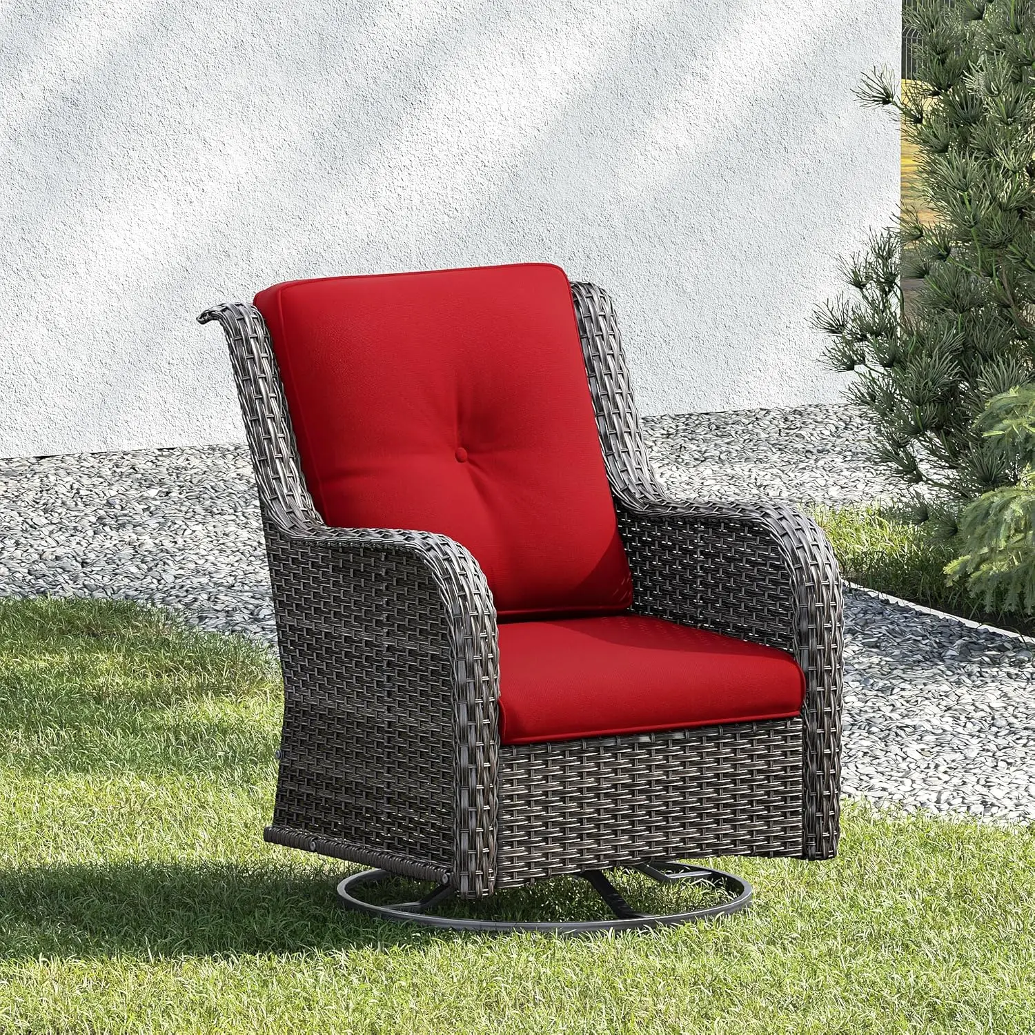 Luxury Wicker Patio Chairs, Outdoor Swivel Rochair With Thickened Cushions, Patio Rattan Furniture For Porch, Deck Use