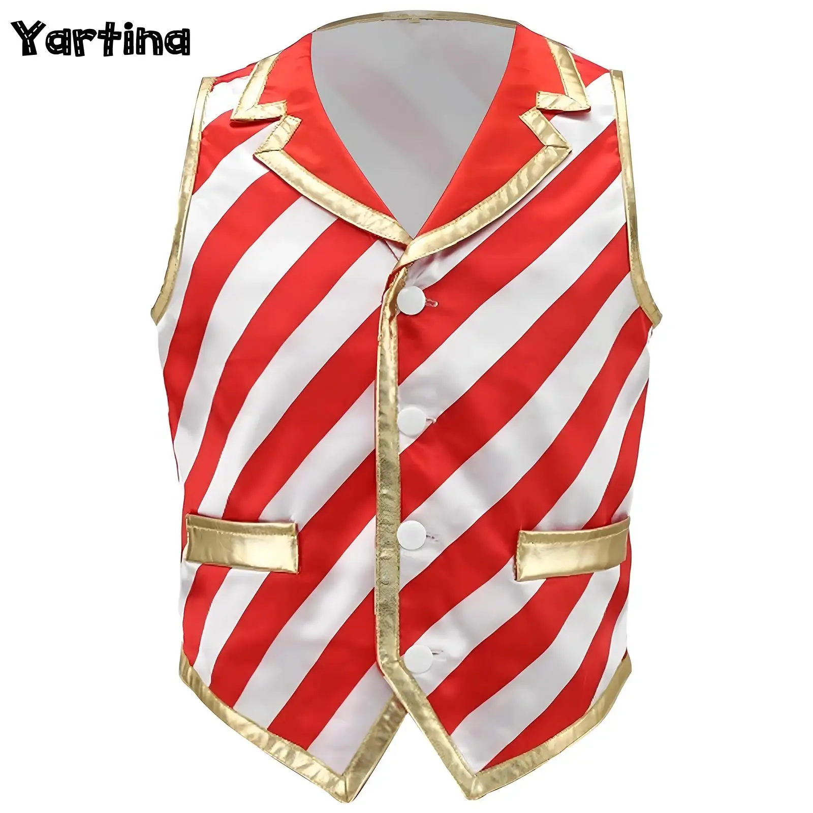 

Boys Girls Christmas Vest Candy Cane Carnival Cosplay Party Costume Xmas Santa Claus Striped Vest Sleeveless Waistcoat Top