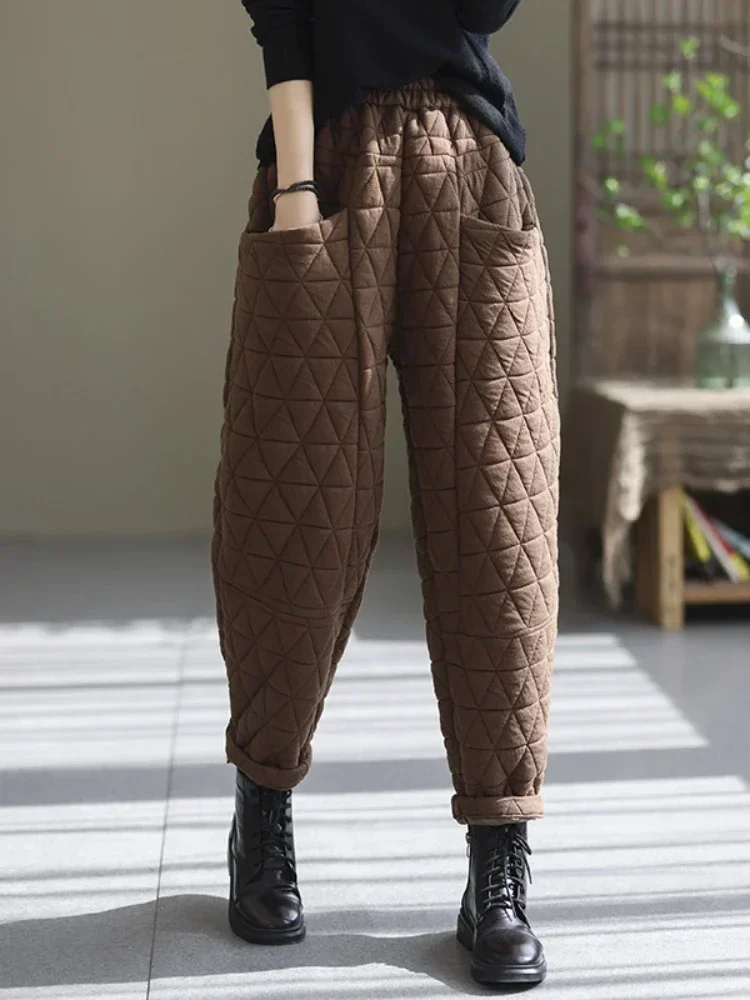 Autumn Winter New Loose Oversized Pants Quilted Retro Casual Thickened Harem Women trousers Streetwear Women Pants clothing