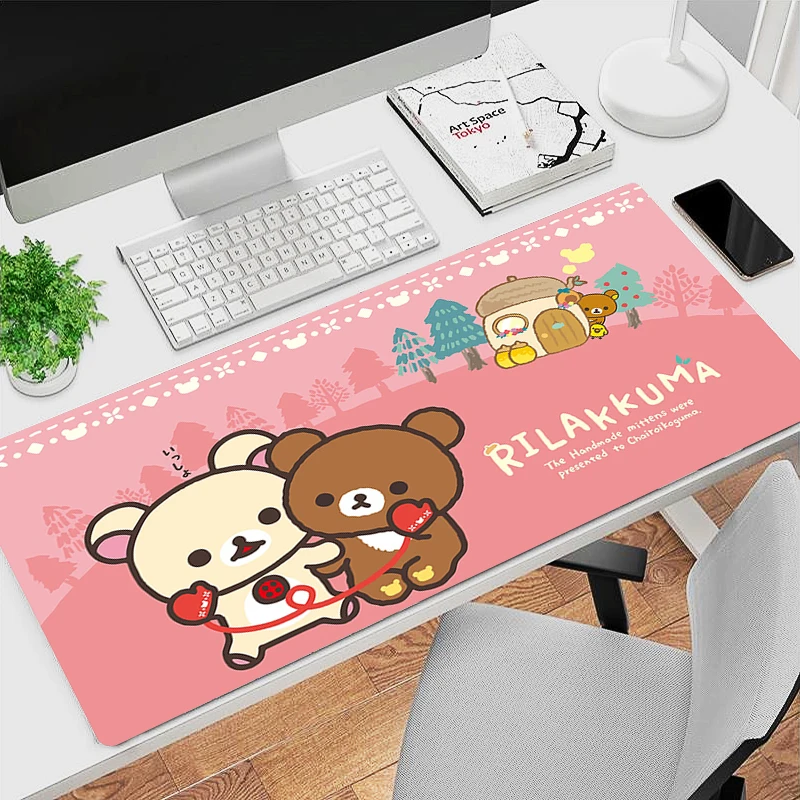 Kawaii Bear Large Mouse Pad Office Computer Rilakkuma Gaming Keyboard Mousepad Laptop Accessories Gamer Cabinet Desk Mat Carpet