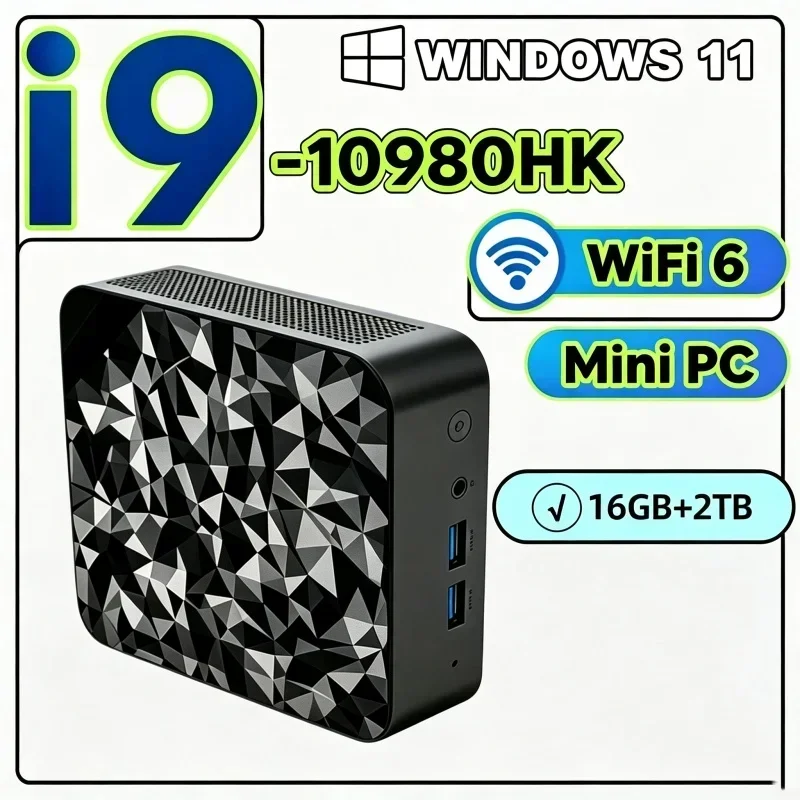 Pristine Core I9 10980HK Portable Mini PC, WiFi6 BT5.2, Dual Gigabit Ports, 4K Multi Display Compact Host for Office Daily