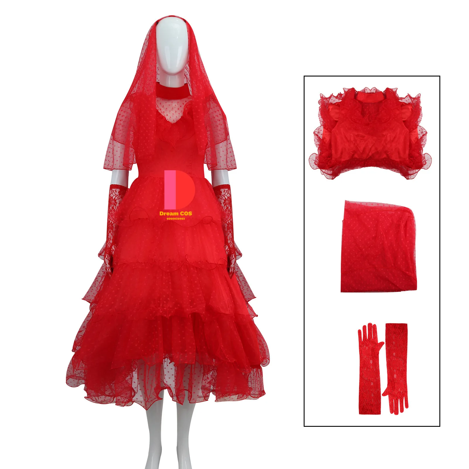 

Juice Lydia Cosplay Costume Red Wedding Dress with Headwear Gloves Outfits Halloween Costume New Arrival Hot Sale Fashion