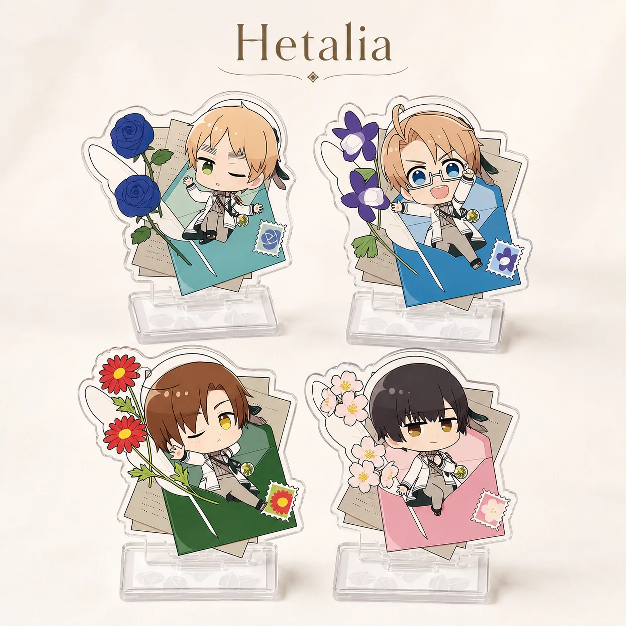 Hetalia Gilbert Beilschmidt Envelope Flower Q Version Acrylic Stand Anime Desktop Collectible Fan Gift Accessories Keychain 10Cm