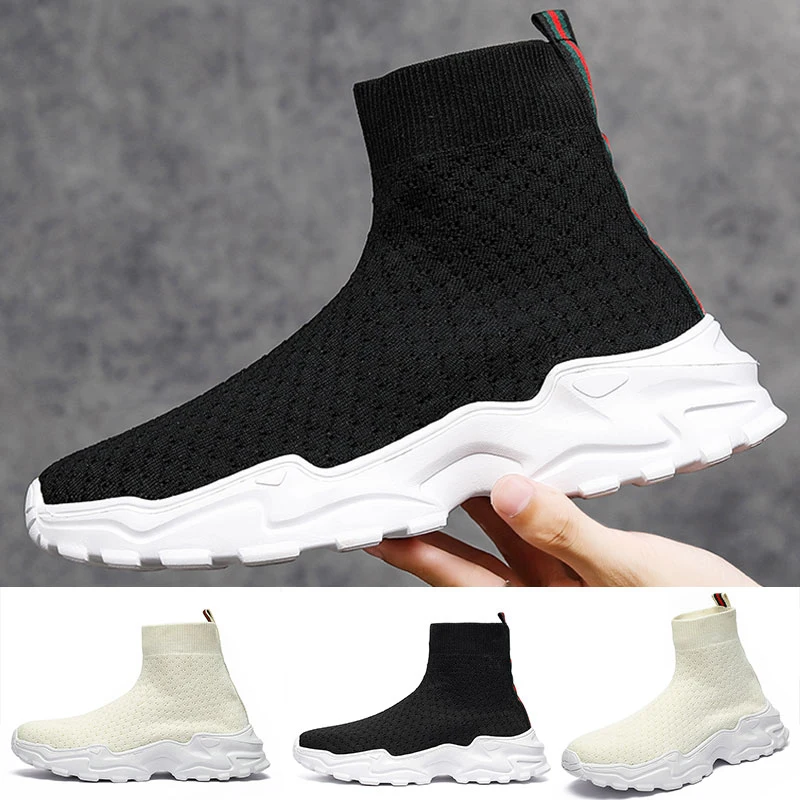 Men\'s Casual Shoes High Top Sneakers Men Boots Trend Socks Shoes Mesh Outdoor Running Shoes Male Breathable Comfortable Slip on