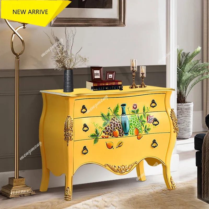 M138 American painted solid wood water-based paint porch cabinet, living room partition decoration retro green sofa side cabinet