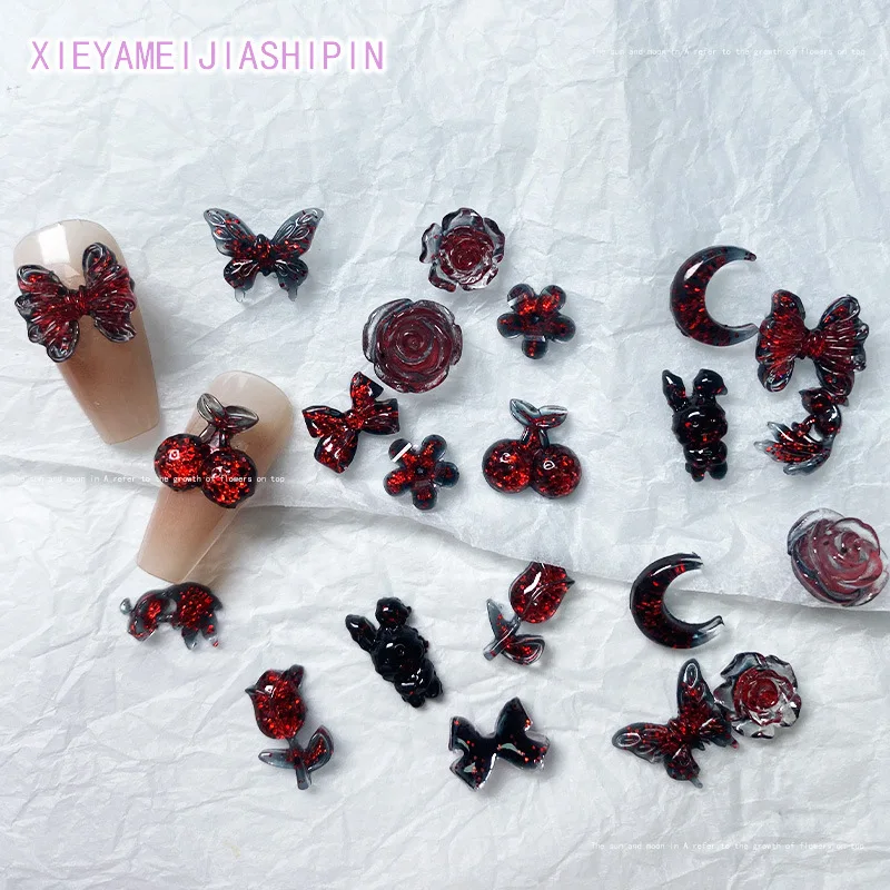 Gótico Resina Nail Art Encantos, Flor Kawaii, Borboleta Decorações do prego, Strass 3D, DIY Acessórios Jóias, Moda, 20Pcs
