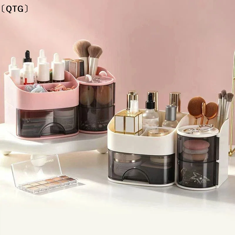 〔QTG〕Makeup Organizer Transparent Drawer Multiple Compartments For Vanity Cosmetic Brush