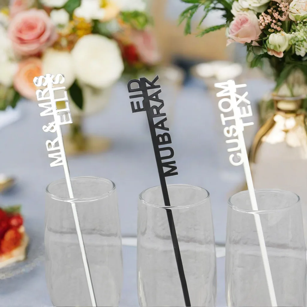 100pcs Customized Wedding Cocktail Stirrers Personalized Birthday Name Acrylic Party Drink Stirrers Baptism Decorations