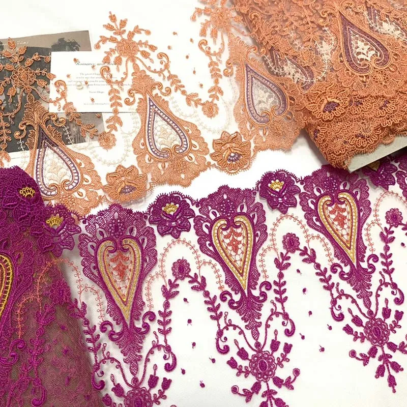 

14Yards Retro Embroidered Lace Trim For Sewing Wine Red Mesh Accessories Bra Evening Dress Lingerie Underwear Decor