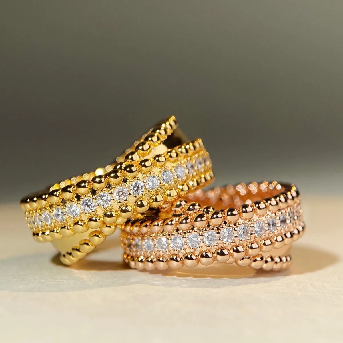 

Luxury 9999 24K Solid gold certifid bead ring men and women same style zircon row ring