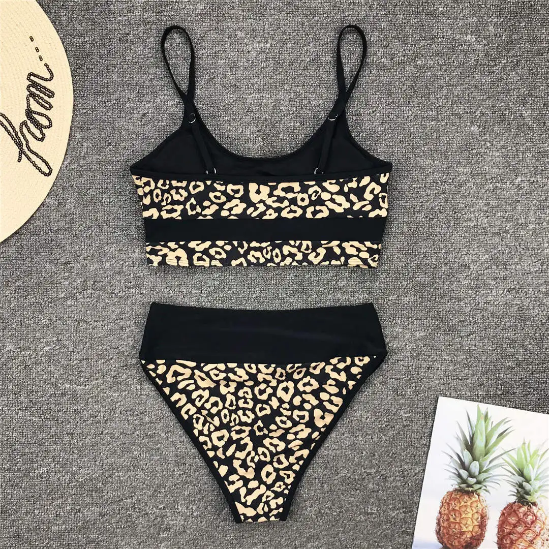 Sexy, goldfarben bedruckter Bikini, Badeanzug mit hoher Taille, Damen-Badebekleidung, zweiteiliges Bikini-Set, Badeanzug mit aufgesetzten Elementen, Badebekleidung, V1717. – Detail 7