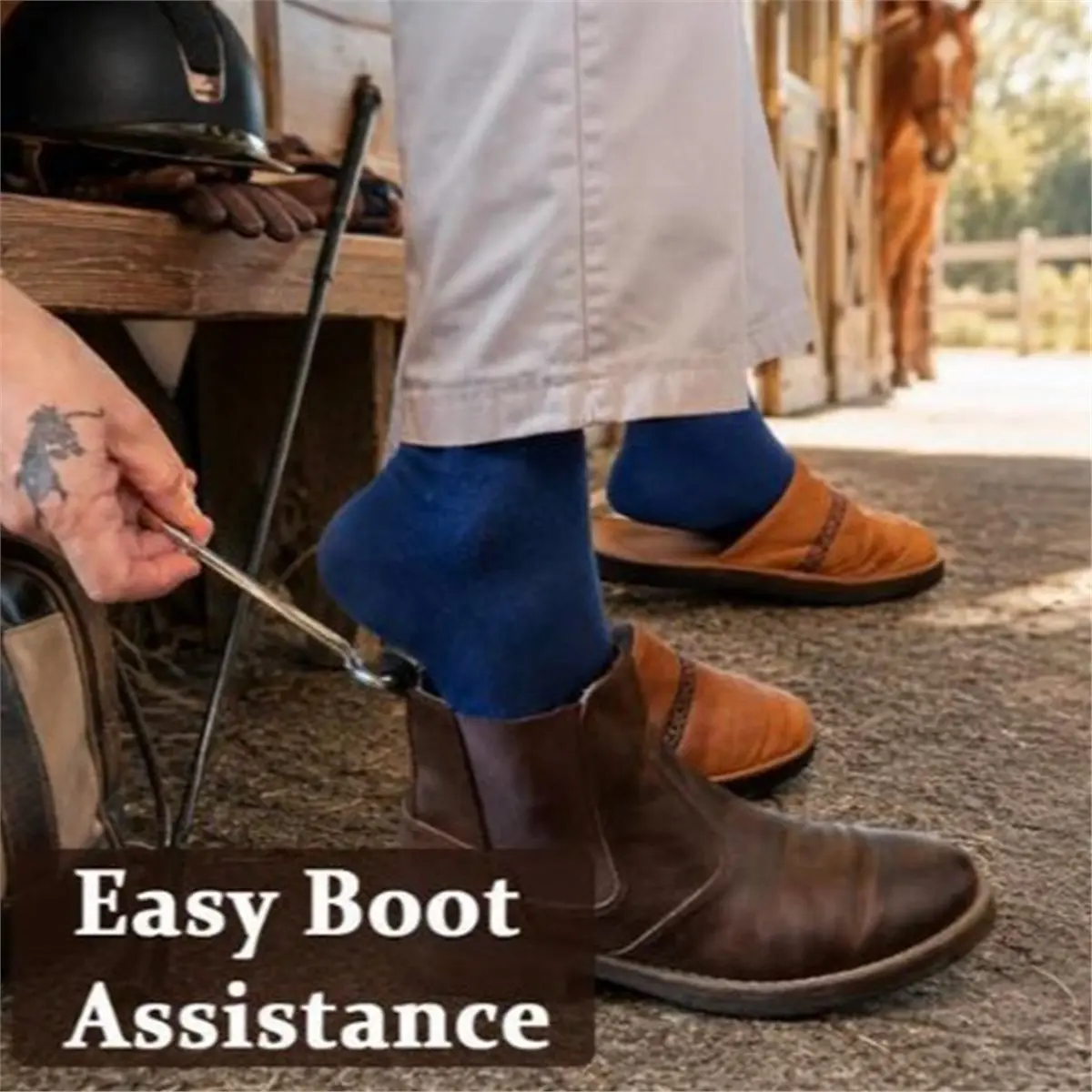 2 Pcs Wood Handle Stainless Steel Boot Hook - Boot Puller for Cowboy, Riding & Work Boots