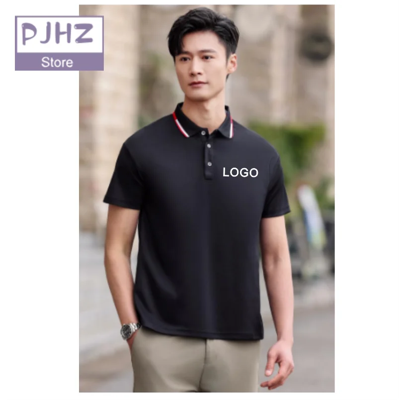 Lapel Polo Shirt High Quality Business Breathable Work Polo Shirts Ice Ion Fiber Fabric Tops Customized Logo Print