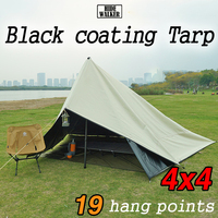 19 Hanging Points Black Coating Tarp Waterproof Black Coated Tarp Outdoor Camping Tent Tarp Bushcraft Shelter DIY Tent Fly
