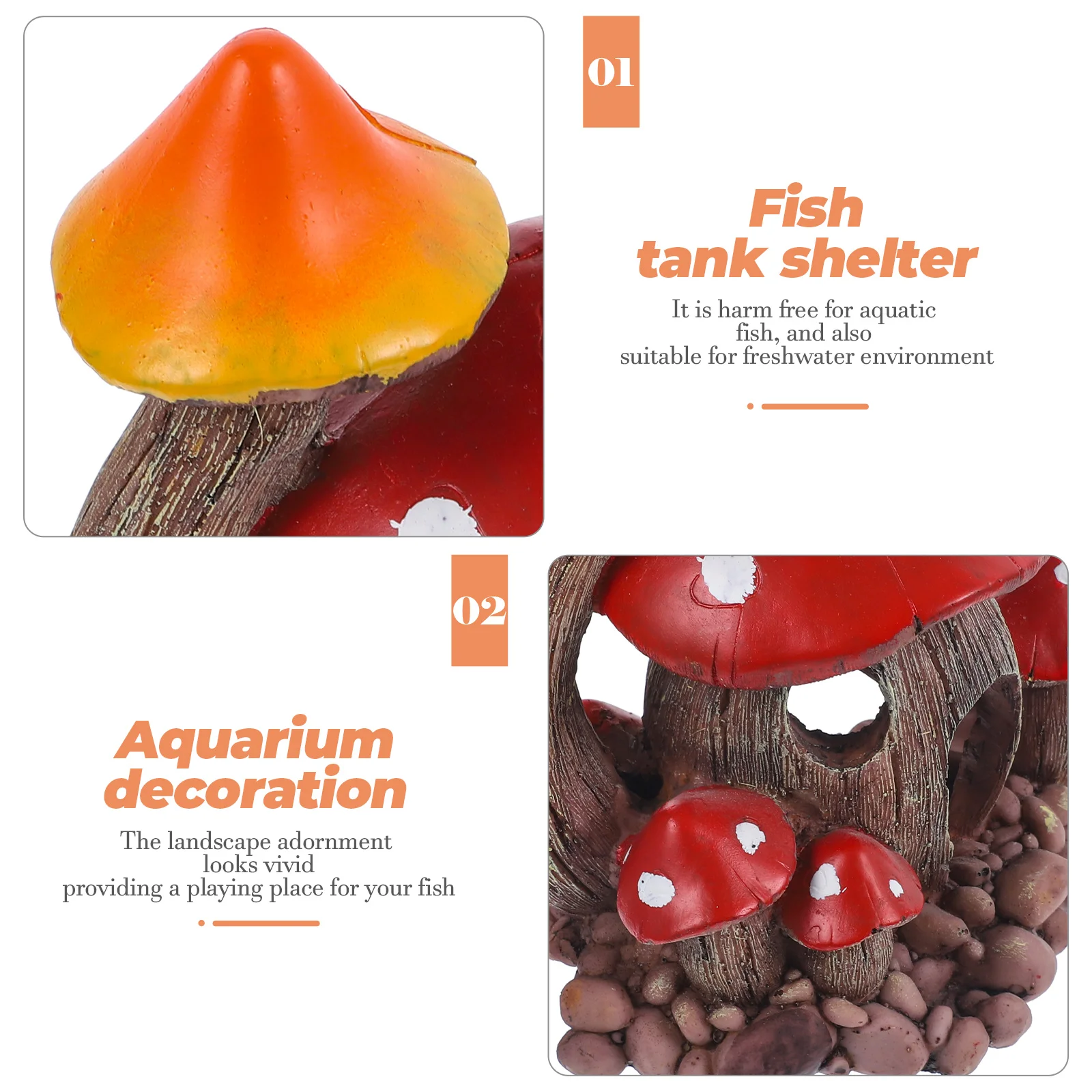 

Mushrooms Shelter House Aquarium Fish Tank Cave Ornaments Resin Rocks Red Supplies Auqarium