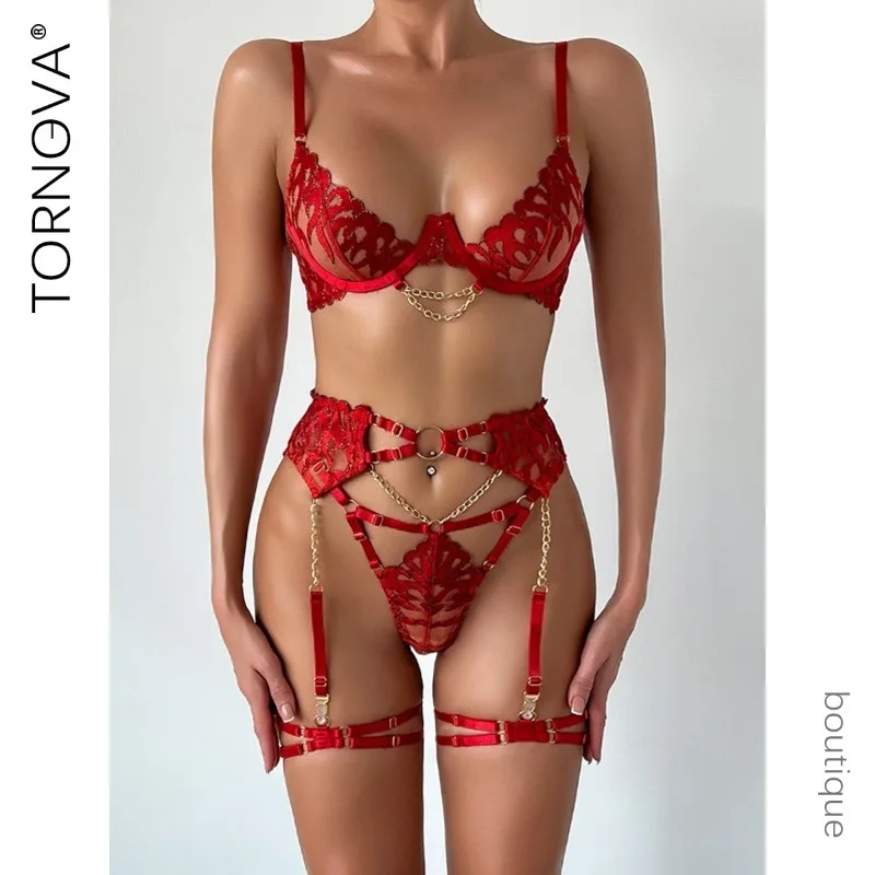 

Tornova Sexy Lingerie Suit for Women Sexy Episode Man Flame Metal High-end Temptation Slim Sexy Underwear Four-Piece Set New