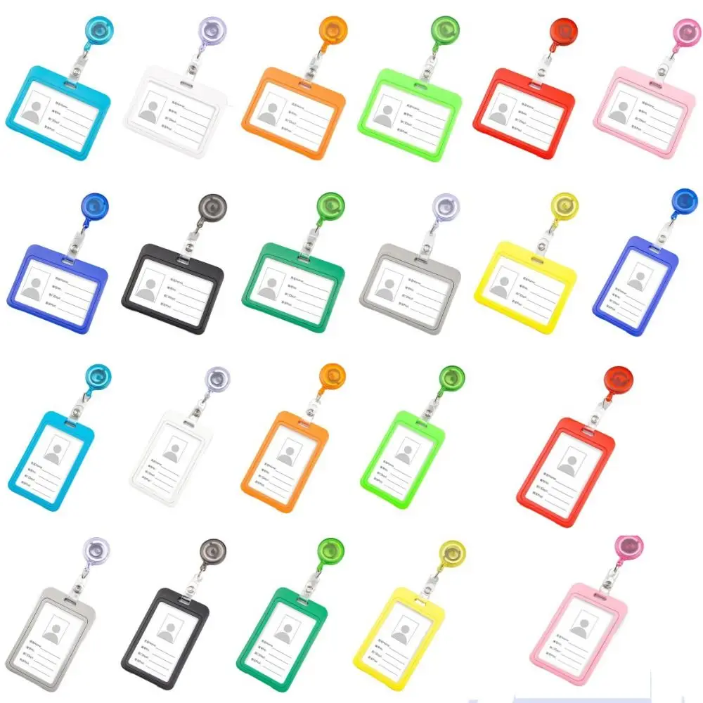Funda de plástico retráctil para tarjetas, funda para tarjetas de identificación Multicolor con Clip, funda para tarjetas de autobús, funda sólida para tarjetas de autobús