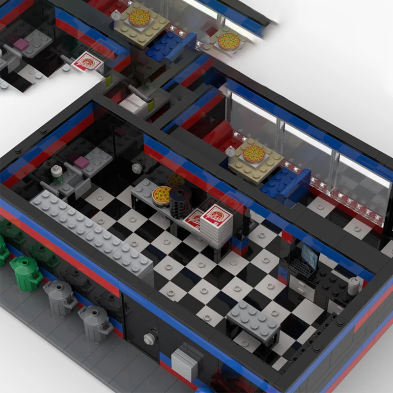 835pcs MOC City Dominos Pizza Model Building Blocks Architecture Christmas Gifts Toy Display Collection Assemble 3D Birthday