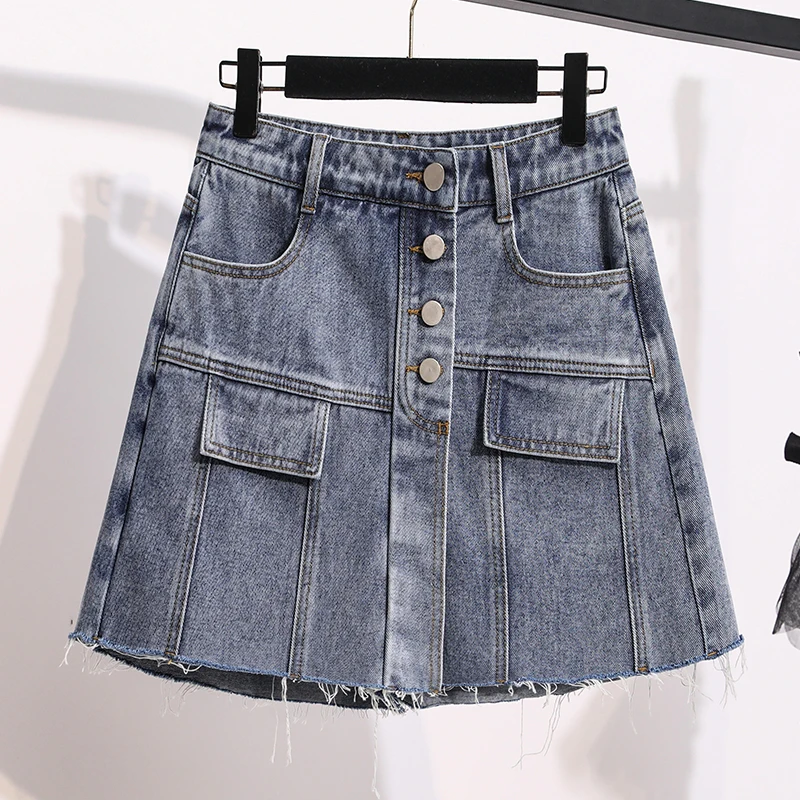 Plus Size Denim Spódnica Szorty Dla Kobiet 2024 Jesień Nowe Guziki Wysoka Talia Skort Kobiety Koreański Streetwear Mini Jeans Spódnica Kobieta