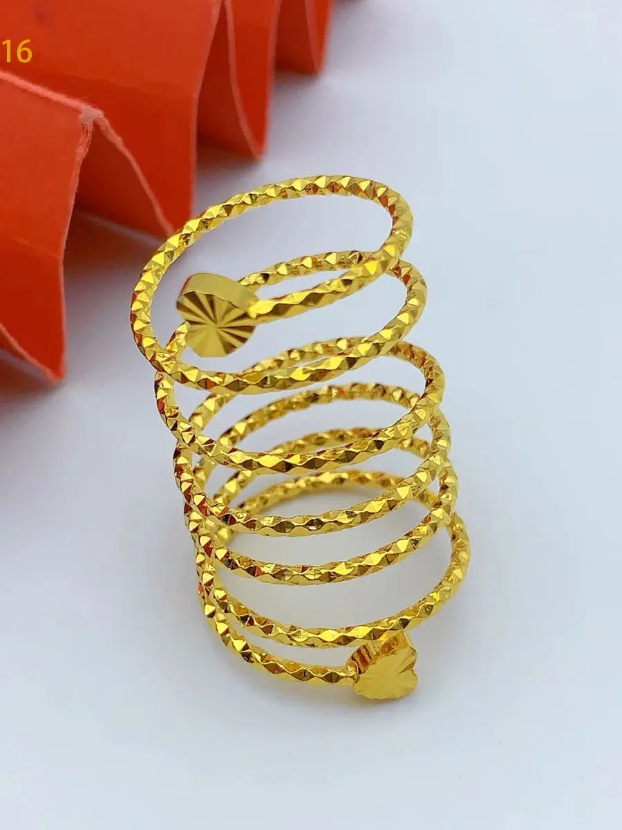 Bague en forme de cœur en spirale éthiopienne pour femmes brésiliennes, couleur or 24K, pour mariage, mariée de dubaï, arabe, grands bijoux nigérians marocains redimensionnables
