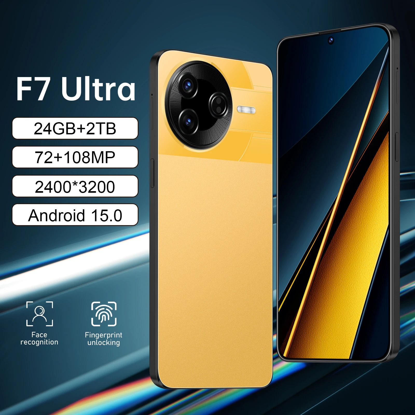

2025 New F7 Ultra High Quality 7.3inch HD Global Edition Original Smart Dual Card 7800mAh Battery Facial Recognition Function