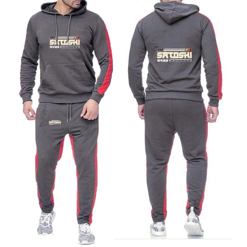 

2026 Satoshi and Crypto Graphic Print Spring And Autumn Men's New Solid Color Lightweight Popular Hoodies Pants Suits