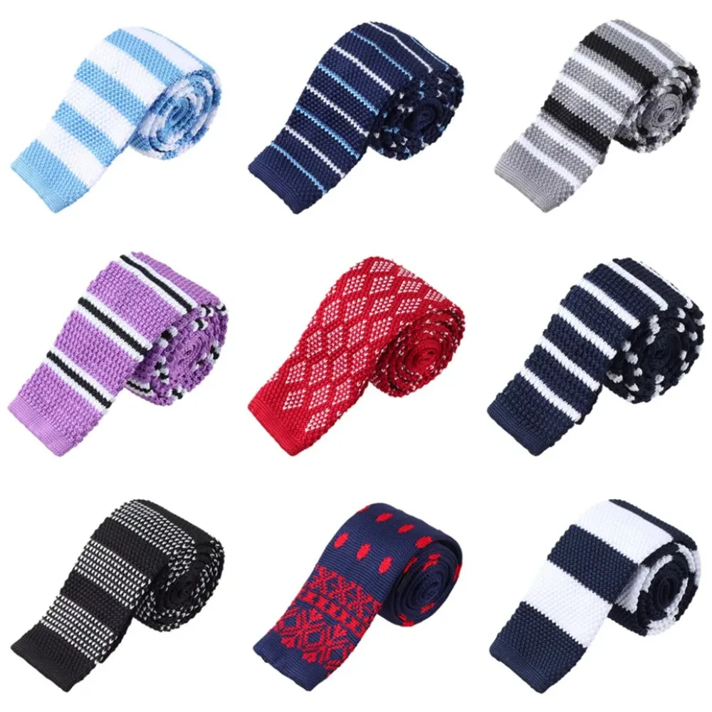 

Novelty Knitted Tie for Men Women Skinny Cotton Knit Black Red Pink Purple Blue Striped Plaid Checked Men's Narrow Slim Necktie