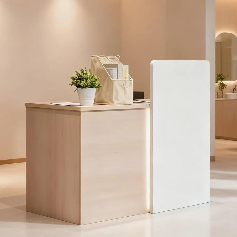 

LED-Illuminated 47 Reception Counter with Lockable Storage, Grommet Hole, Ideal for Retail, Lobby, and Home Office