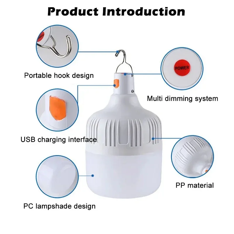 Outdoor USB Rechargeable LED Bulbs Camping Tent Hanging Lamp Portable Powerful Fishing BBQ Lighting Night Lights Lantern