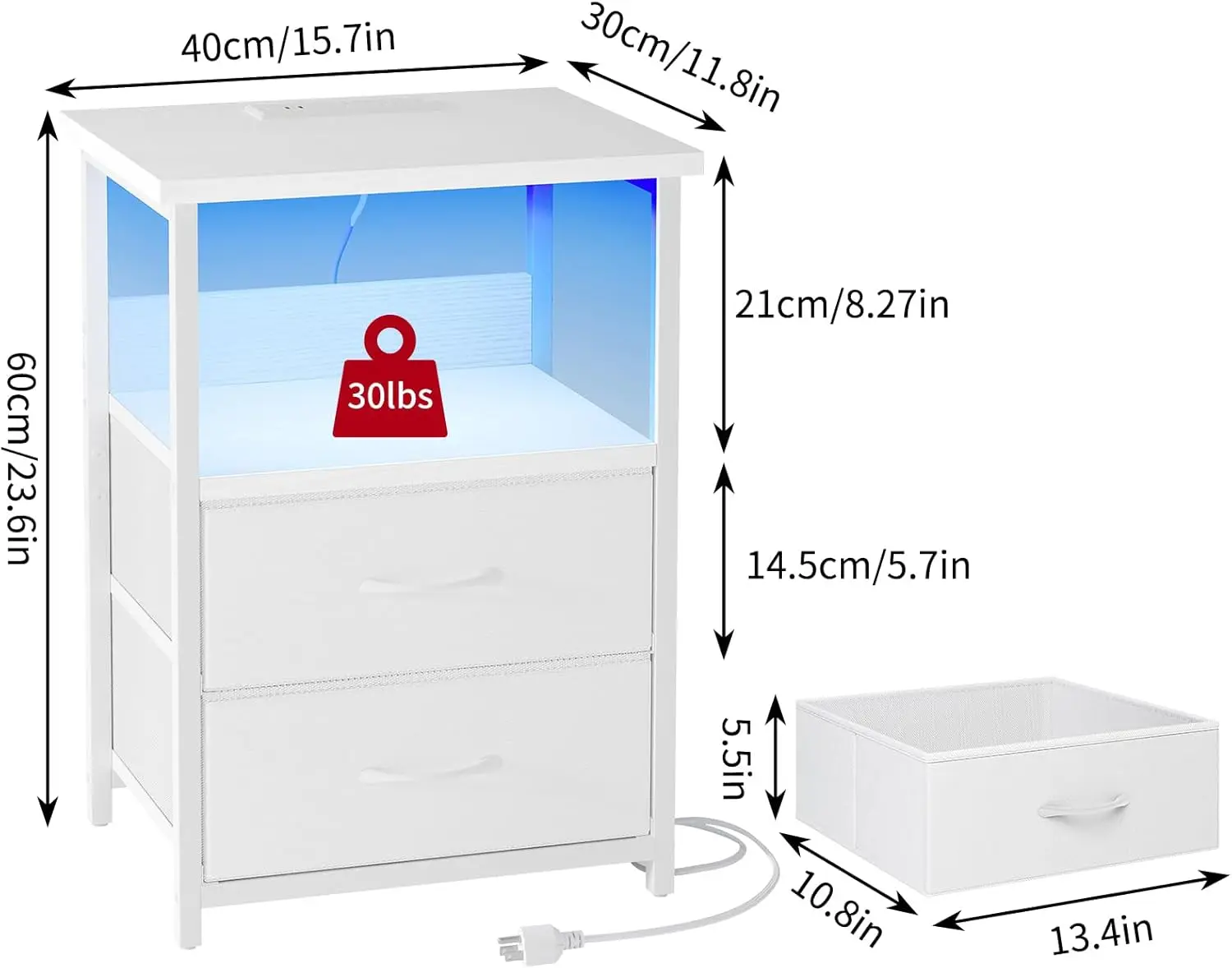 مجموعة منضدة مكونة من حاملين ليليين مع قاعدة شحن، ومنضدة LED مع أدراج قماشية، وطاولة نهائية مع لمسة نهائية من البولي يوريثان، وجانب السرير #3