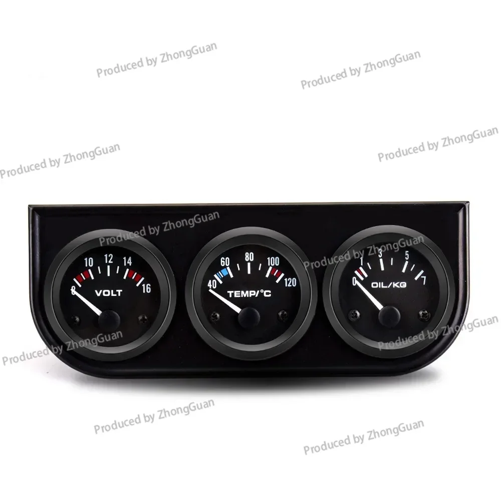 Modified Car Water Temperature, Oil Pressure and Voltage Triple Meter 2 Inch 52MM Black Triple Meter