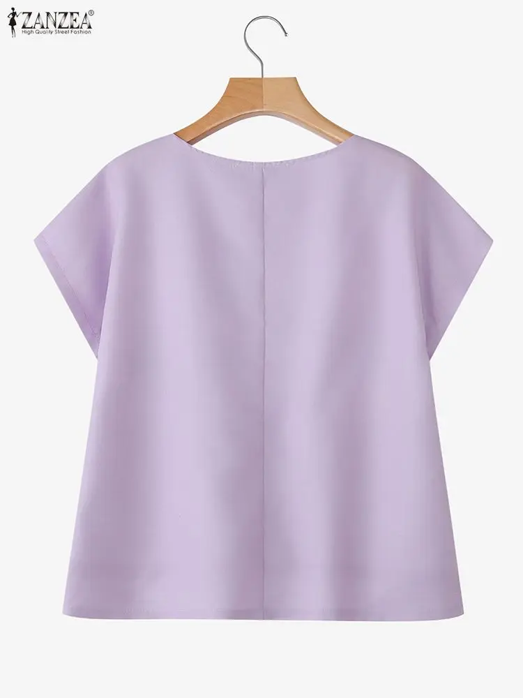 2025 zanzea mulheres verão floral impresso blusa casual camisa o pescoço manga curta topos feminino elegante trabalho blusas mujer oversize