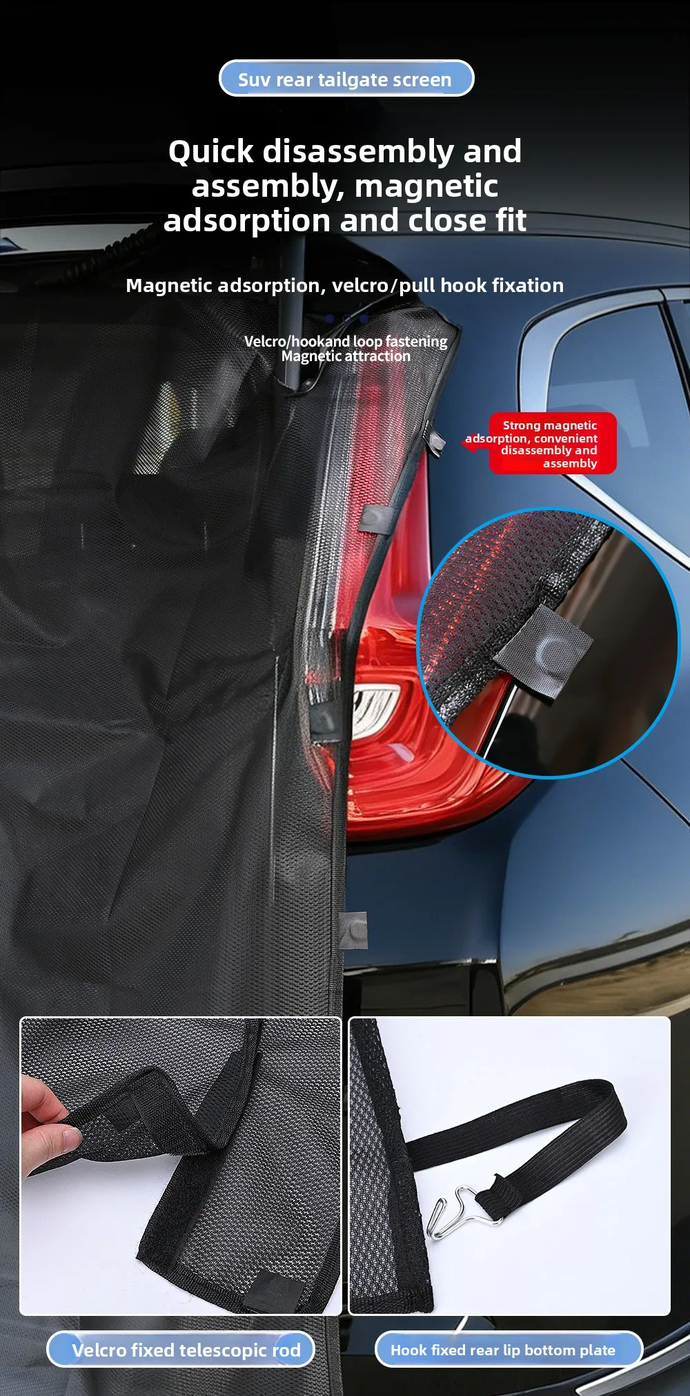 Magnetisches Kofferraum-Moskitonetz SUV Heckklappe Belüftungsgitter Insektenschutz Campingausrüstung für Outdoor-Selbstfahrerreisen – Detail 6