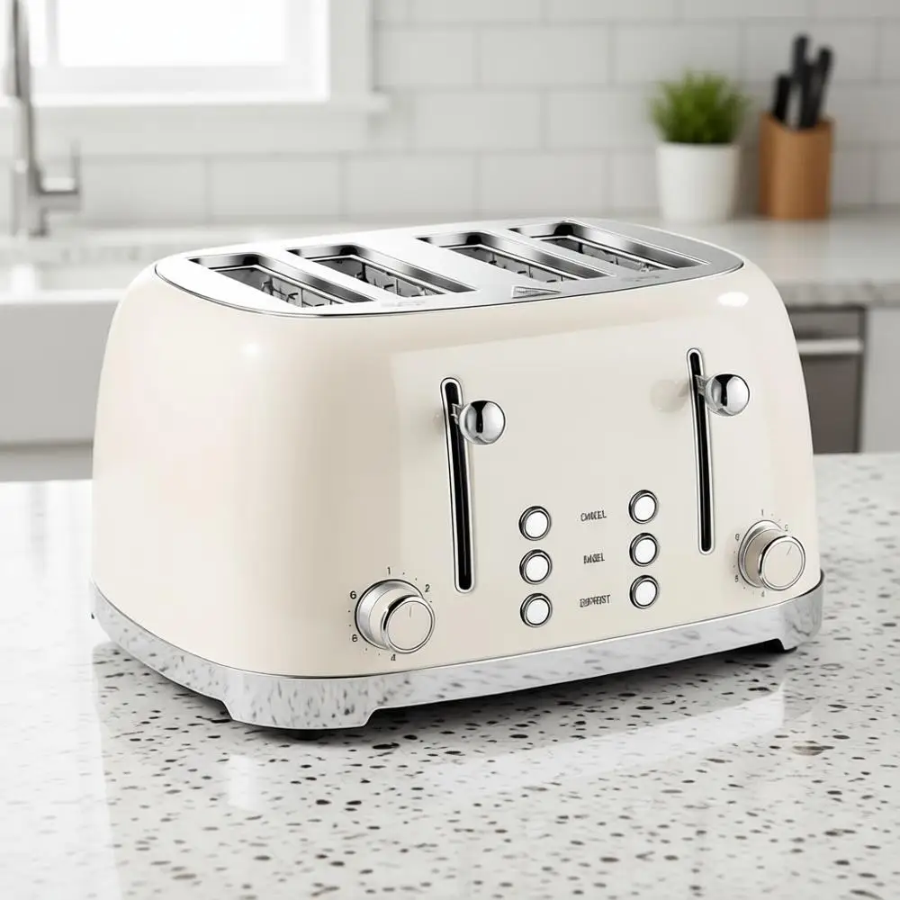 

Тостер на 4 тоста в ретро-стиле из нержавеющей стали с функцией приготовления багелов, 6 программами, сверхширокими слотами и съемным поддоном для крошек