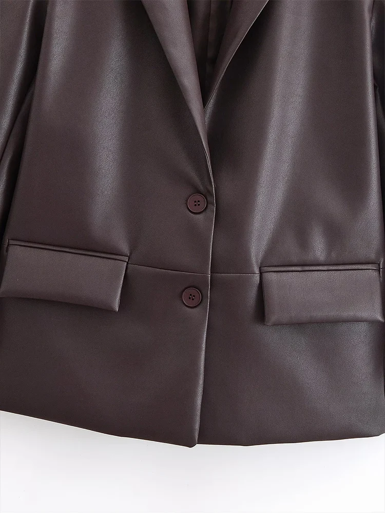 European style new women's fashion versatile temperament simple solid color two-button suit leather jacket