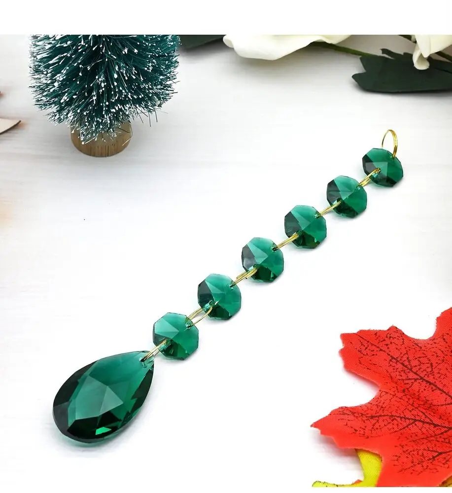 

1/5pcs Crystal Pendant Prism Peacock Green Christmas Tree Glass Accessories Wedding Party Home Door Curtain Table Lamp Decor DIY