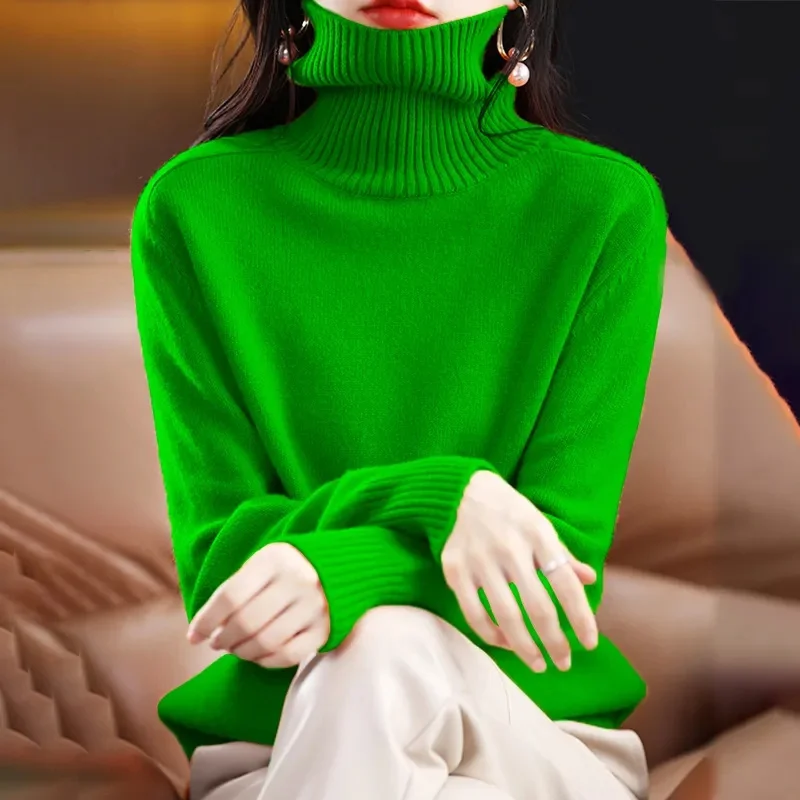 Turtleneck Pull Knitted Sweater Autumn Winter Clothes Long Sleeve Jumper Women Streetwear Skinny Solid Basic Soft Sweater