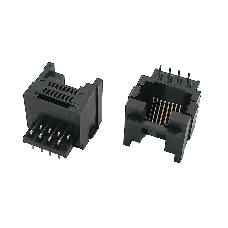 

10PCS RJ45 Connector 8Pin Bottom Insert Black Female 8P8C Socket Modular Jack DIP For PCB