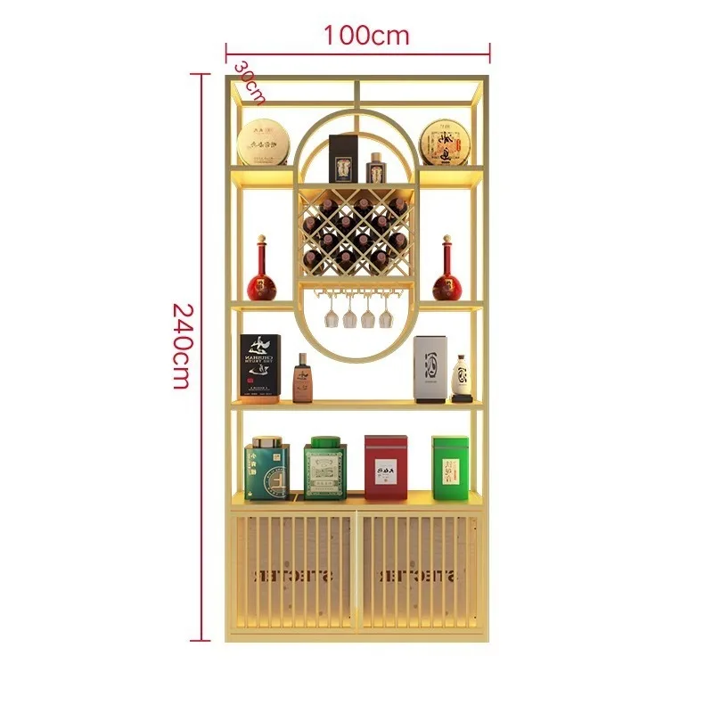 قبو النبيذ رف ضوء فاخر جديد خزانة النبيذ الصينية النبيذ الأحمر Baijiu عرض الحديد المطاوع من الأرض إلى السقف