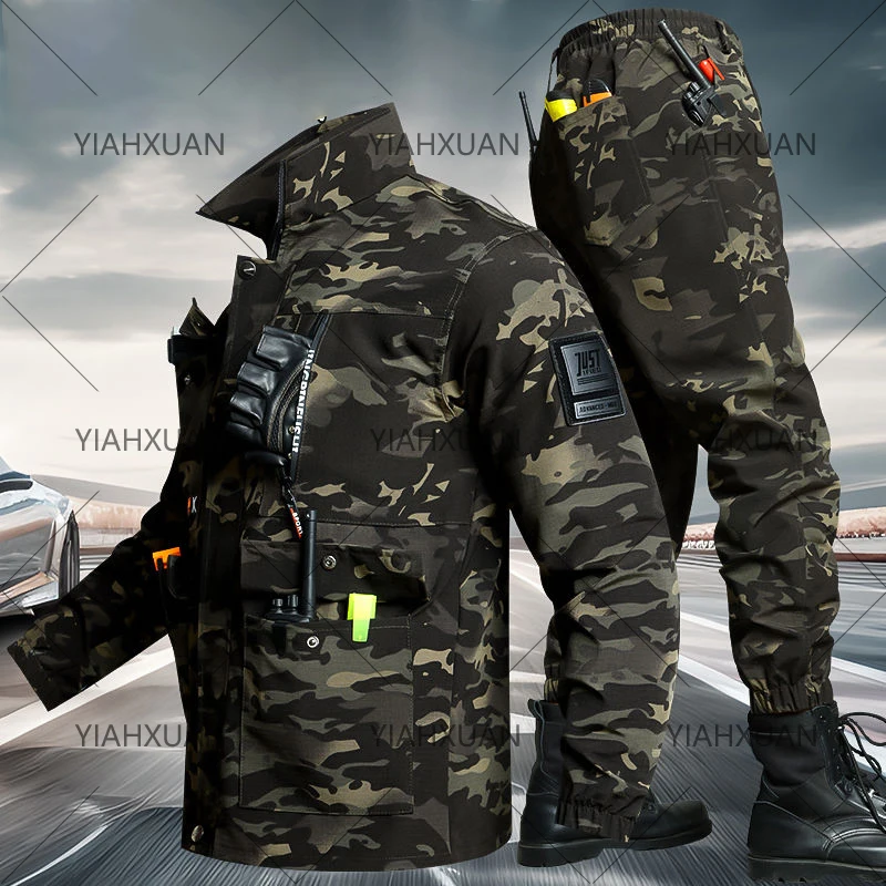 Men'S Suits Outdoor Casual Work Clothes Spring And Autumn Camouflage Clothes Wear-Resistant And Dirty Labor Protection Clothes