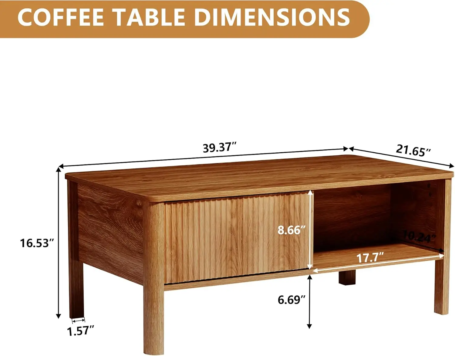 Coffee Table with Dual Storage Shelf, Storage Centerwith Waveform Panel Sliding Door Dining Table for Living Room Apartment