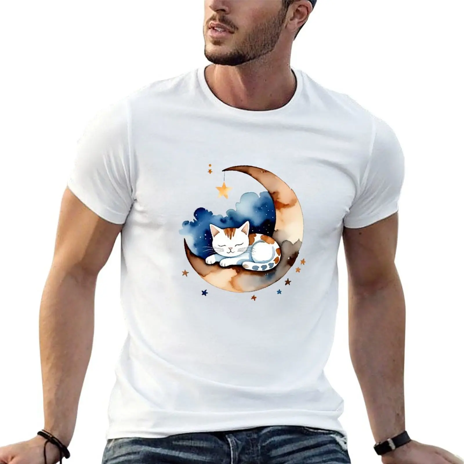 

Cute sleeping cat T-Shirt black cotton t-shirt plain for man package graphic t shirts for man cotton t shirt man T-shirt