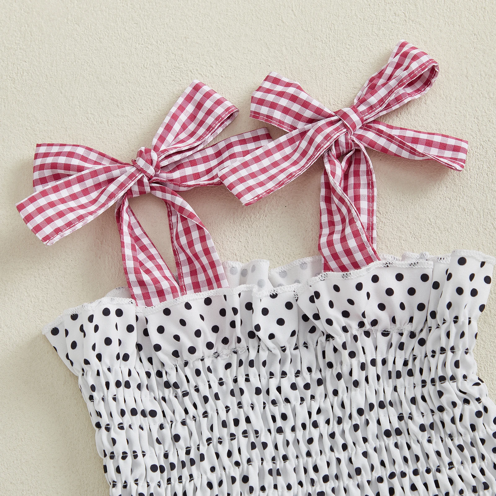 Tregren 2-7Years أطفال بنات الصيف موضة الملابس نقطة طباعة Smocked التعادل متابعة حزام بروتيل + بلون السراويل 2 قطعة مجموعات